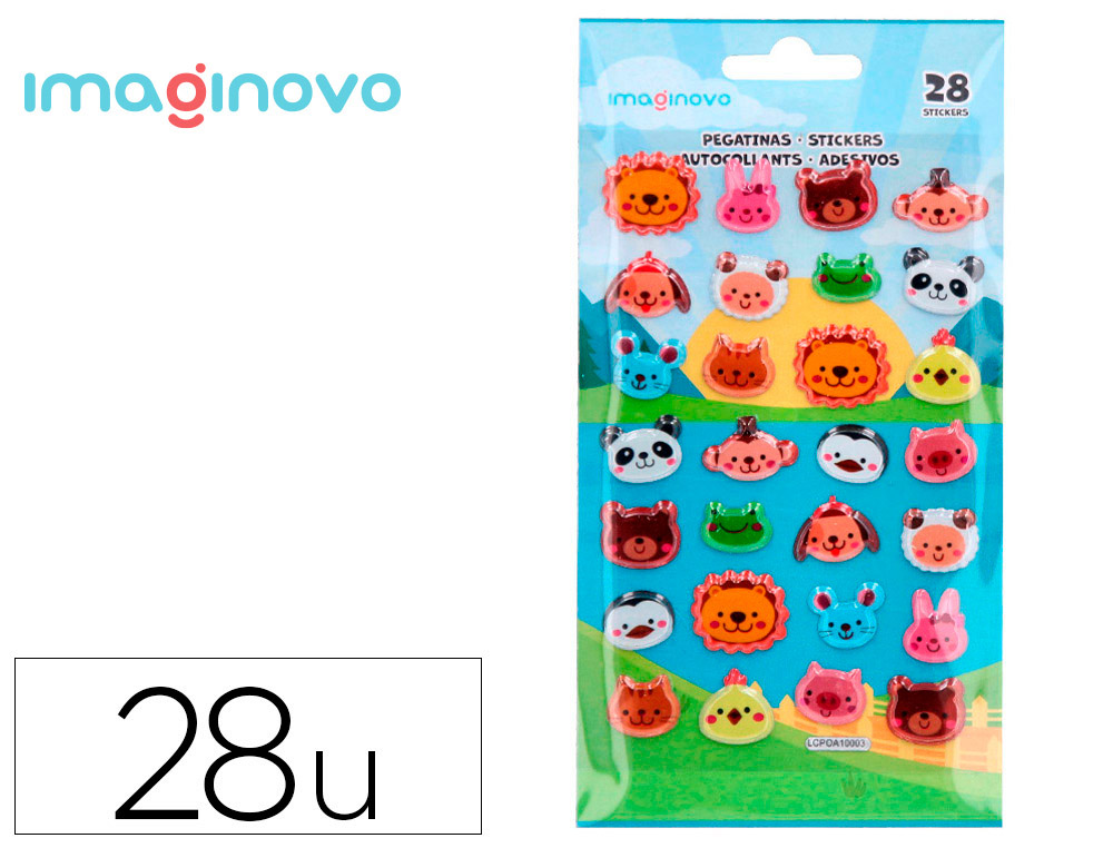 PEGATINAS IMAGINOVO CUTE ANIMALES SALVAJES CARAS CON RELIEVE 190X105 MM EN BLISTER