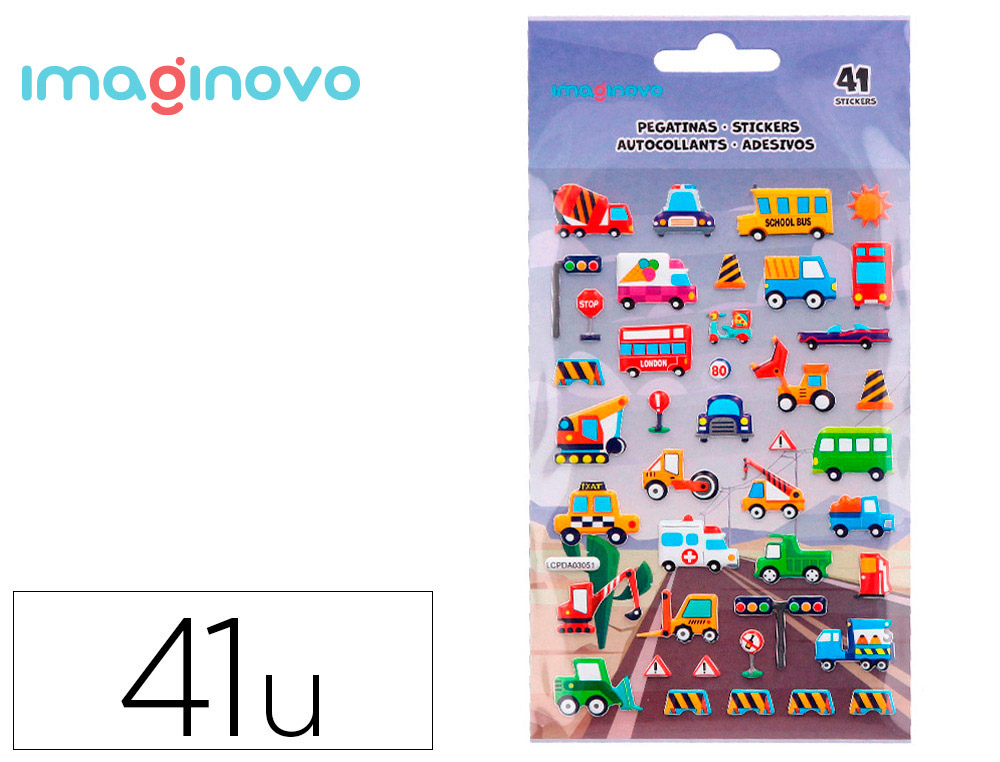 PEGATINAS IMAGINOVO KIDS COCHES CON RELIEVE 190X105 MM EN BLISTER