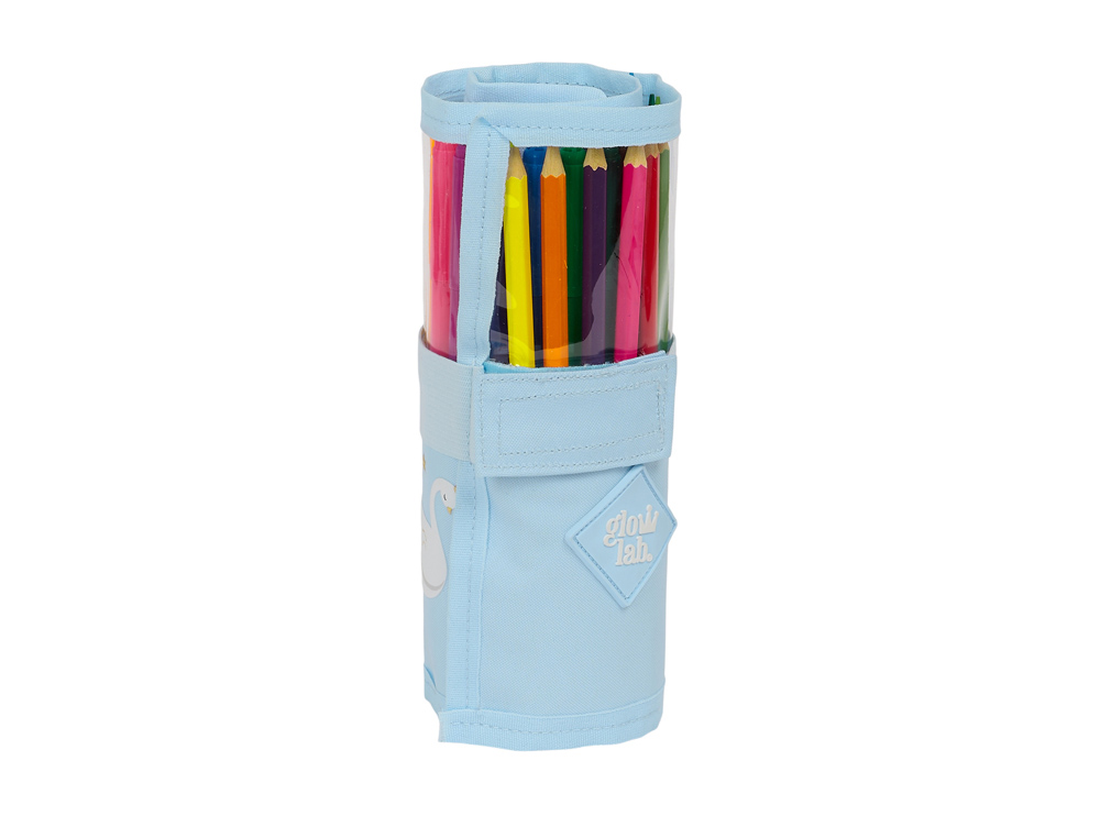 PLUMIER ESCOLAR SAFTA ENROLLABLE 27 PIEZAS GLOWLAB CISNES 70X70X200 MM
