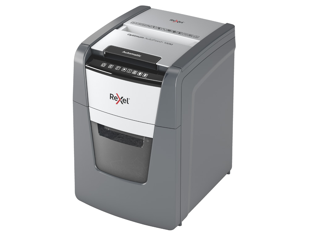 DESTRUCTORA DE DOCUMENTOS REXEL OPTIMUM AUTO+100M CAPACIDAD DE CORTE 100 HOJAS DESTRUYE GRAPAS CLIPS Y