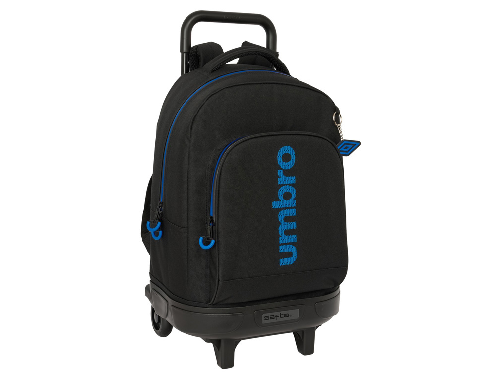 MOCHILA SAFTA GRANDE CON RUEDAS COMPACT EXTRAIBLE UMBRO JET BLACK 450X330X220 MM