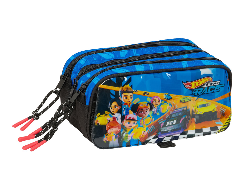 BOLSO ESCOLAR PORTATODO SAFTA TRIPLE BIG HOT WHEELS LET'S RACE 100X215X80 MM