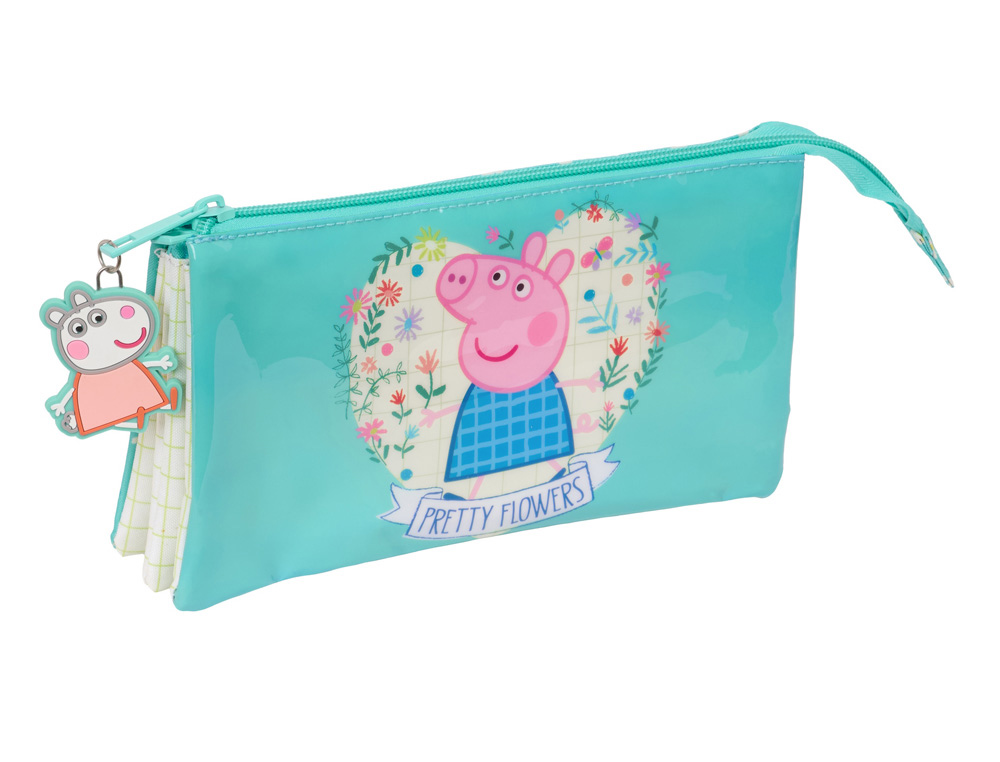 BOLSO ESCOLAR PORTATODO SAFTA TRIPLE PEPPA PIG PRETTY FLOWERS 120X220X30 MM