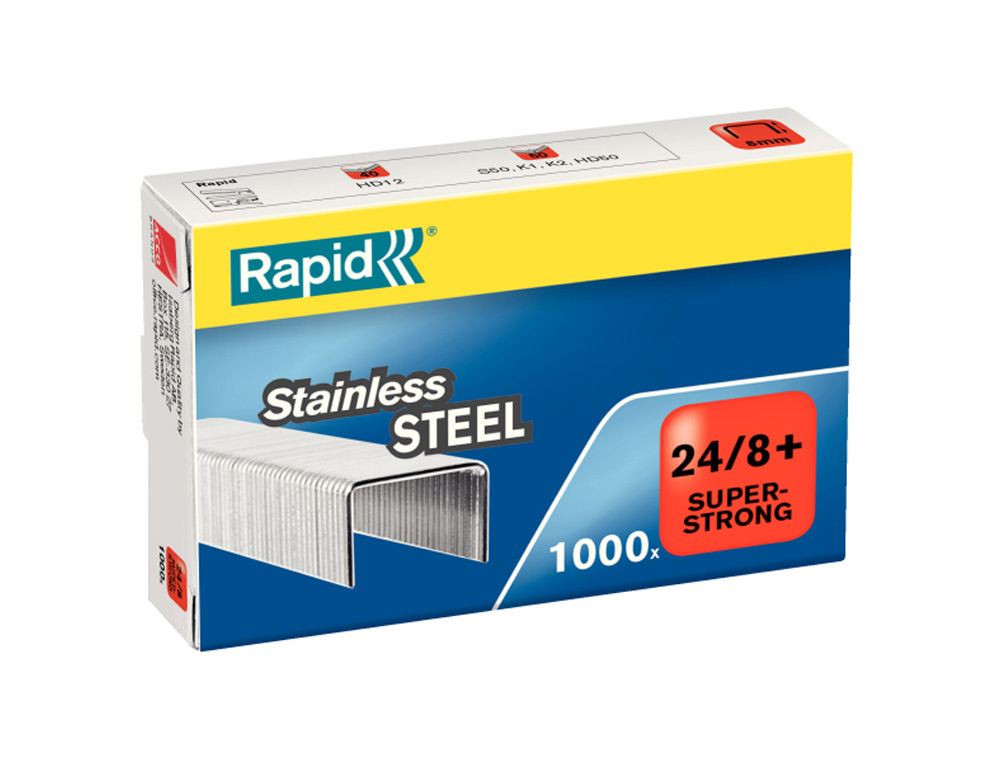 GRAPAS RAPID SUPER STRONG N 24/8 MM ACERO INOXIDABLE CAJA DE 1000 UNIDADES