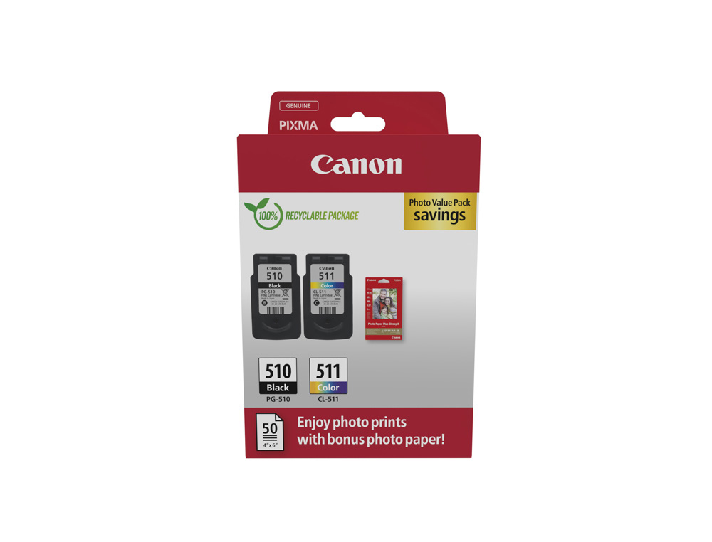 INK-JET CANON PIXMA PG-510/CL-511 MULTIPACK DE 1 UNIDADES NEGRO/1 COLOR 250 PAGINAS