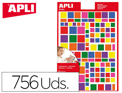 GOMETS APLI AUTOADHESIVO CUADRADO MULTICOLOR BLISTER DE 756 UNIDADES SURTIDAS