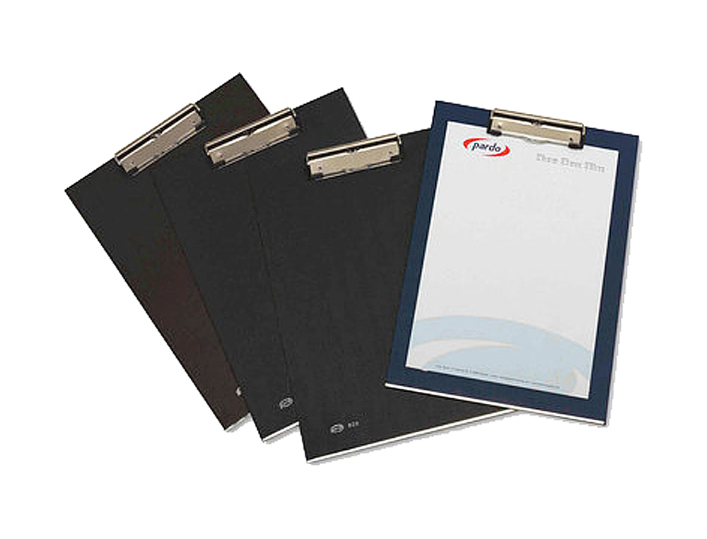 PORTANOTAS PARDO CARTON FORRADO PVC FOLIO CON PINZA METALICA NEGRO