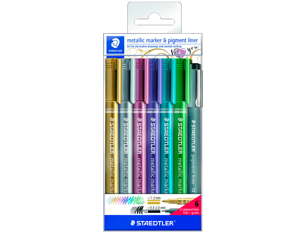 ROTULADOR STAEDTLER METALICO 8323 BLISTER DE 6 UNIDADES COLORES SURTIDOS + 1 ROTULADOR CALIBRADO 308 C2-9