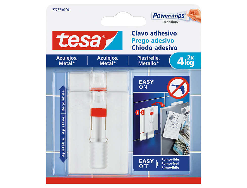 CLAVO AUTOADHESIVO TESA SUJECION HASTA 4 KG USO AZULEJOS REMOVIBLE BLISTER DE 2 UNIDADES