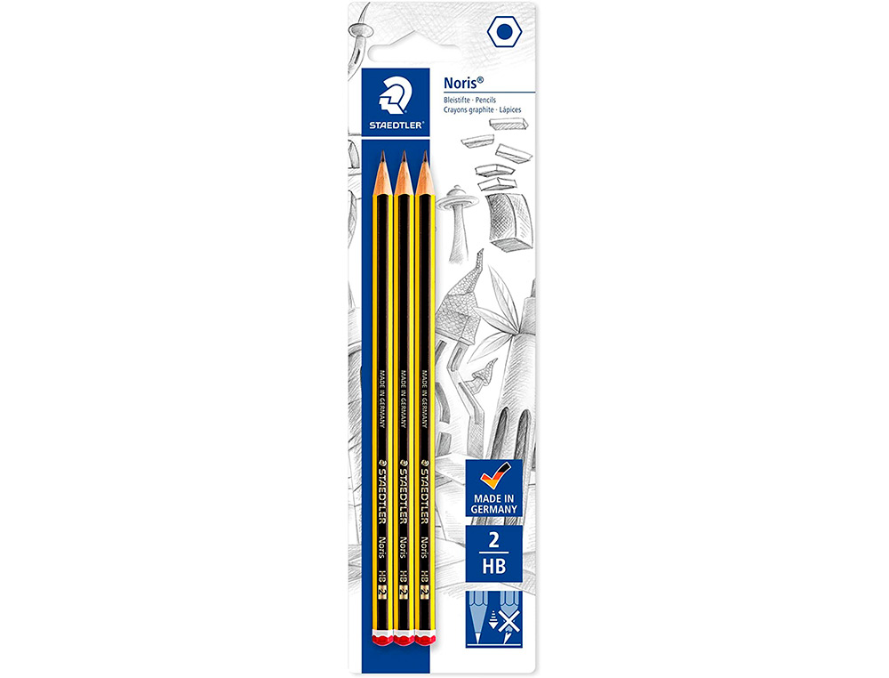 LAPICES DE GRAFITO STAEDTLER NORIS N.2 HB BLISTER DE 3 UNIDADES