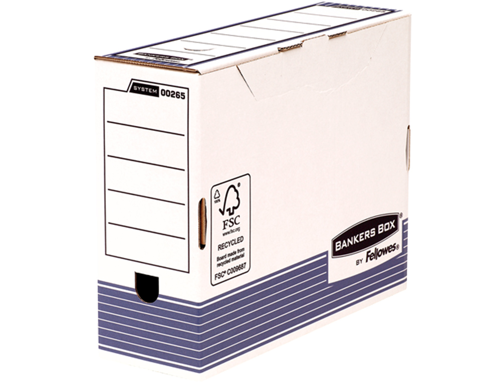 CAJA ARCHIVO DEFINITIVO FELLOWES A4 CARTON RECICLADO 100% LOMO 100 MM MONTAJE AUTOMATICO COLOR AZUL