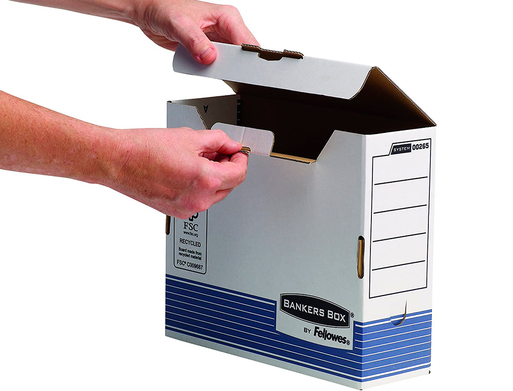 CAJA ARCHIVO DEFINITIVO FELLOWES A4 CARTON RECICLADO 100% LOMO 100 MM MONTAJE AUTOMATICO COLOR AZUL