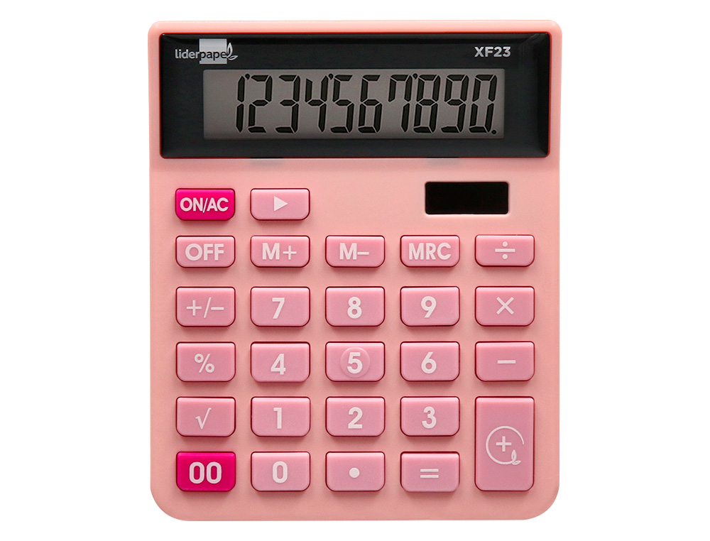 CALCULADORA LIDERPAPEL SOBREMESA XF23 10 DIGITOS SOLAR Y PILAS COLOR ROSA 127X105X24 MM