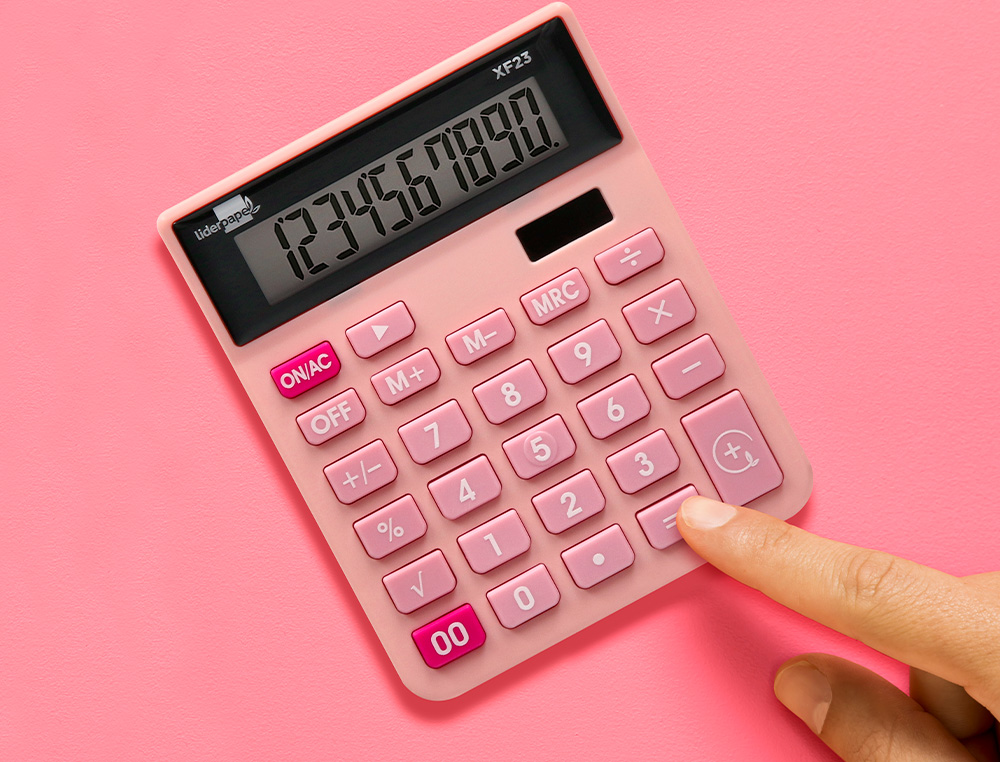 CALCULADORA LIDERPAPEL SOBREMESA XF23 10 DIGITOS SOLAR Y PILAS COLOR ROSA 127X105X24 MM