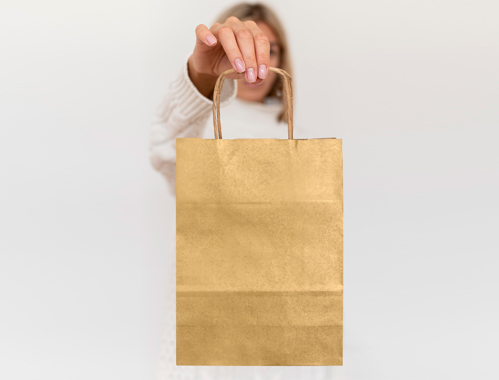 BOLSA PAPEL Q-CONNECT KRAFT ORO L CON ASA RETORCIDA 320X400X14 MM
