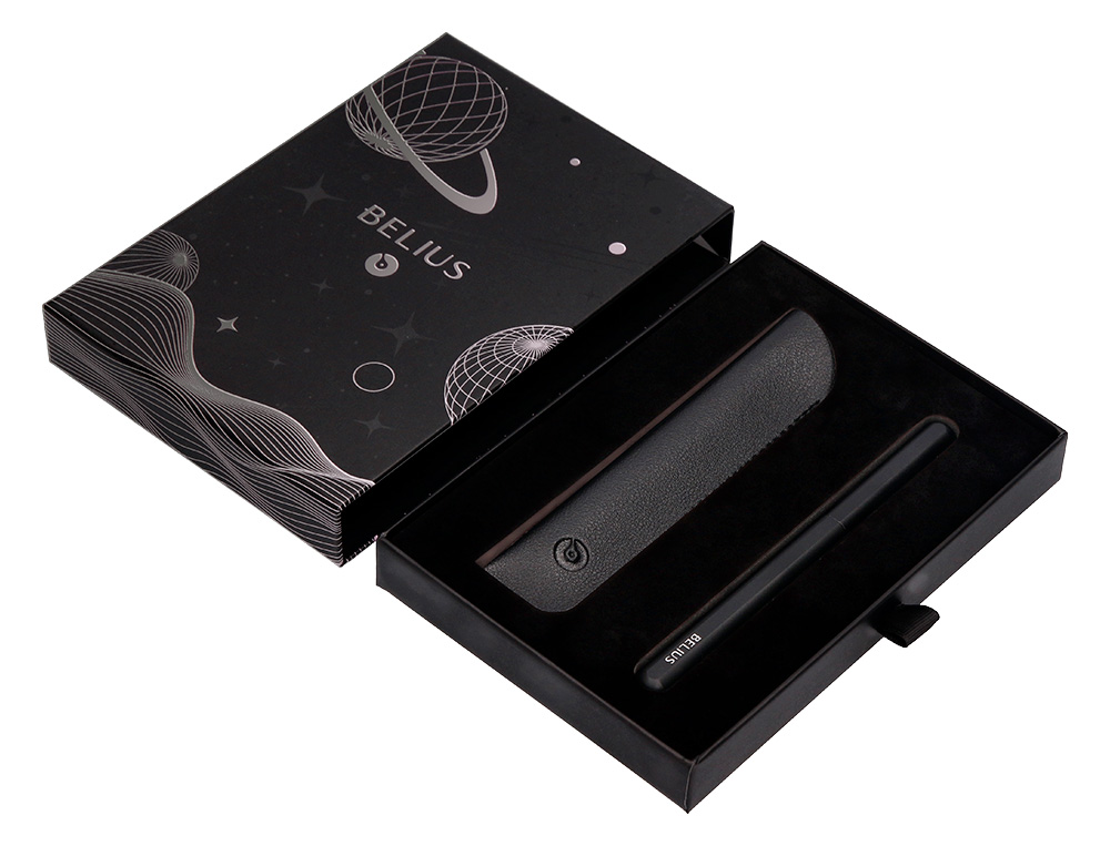 ROLLER Y FUNDA DE SIMILPIEL BELIUS SPACE B COLOR MINIMALISTA NEGRO TINTA AZUL CAJA DE DISEÑO