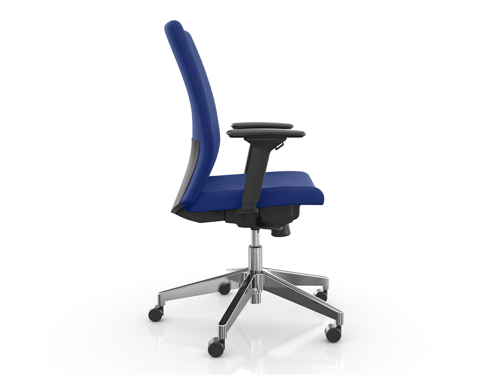 SILLA ROCADA DIRECCION BRAZOS REGULABLES BASE ALUMINIO RESPALDO Y ASIENTO TELA IGNIFUGA AZUL 680X630X990 MM