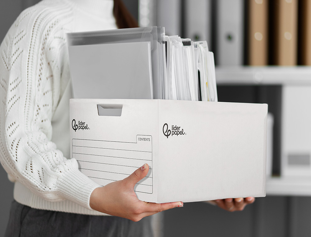 CAJON CONTENEDOR LIDERPAPEL CARTON AUTOMATICO PARA 4 CAJASARCHIVO DEFINITIVO FOLIO / 5 ARCHIVADORES A-Z 430X383X265MM