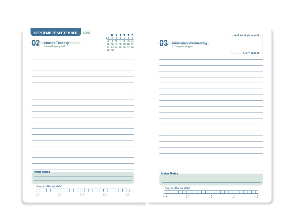 AGENDA ESCOLAR LIDERPAPEL 25-26 ESPIRAL PERSONALIZABLE DIA PAGINA A5 BILINGÜE PAPEL FSC 70 GR