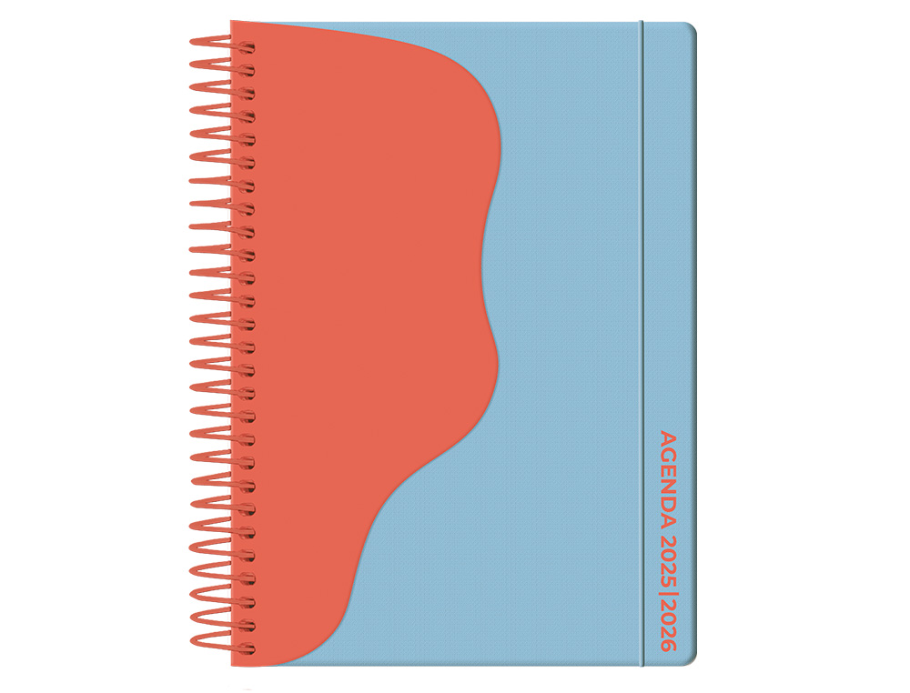 AGENDA ESCOLAR LIDERPAPEL 25-26 ESPIRAL WAVES AZUL SEMANA VISTA A5 BILINGE PAPEL FSC 80 GR