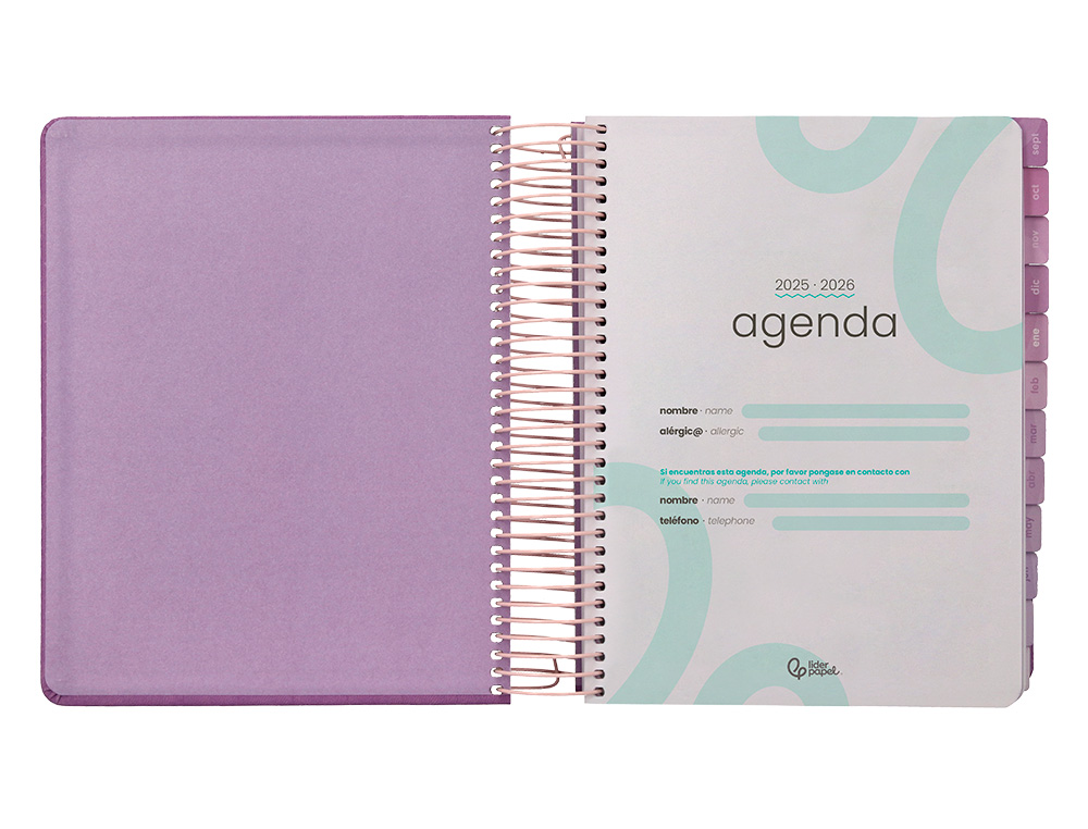AGENDA ESCOLAR LIDERPAPEL 25-26 ESPIRAL KYMOLOS DIA PAGINA A5 BILINGÜE PAPEL FSC 80 GR
