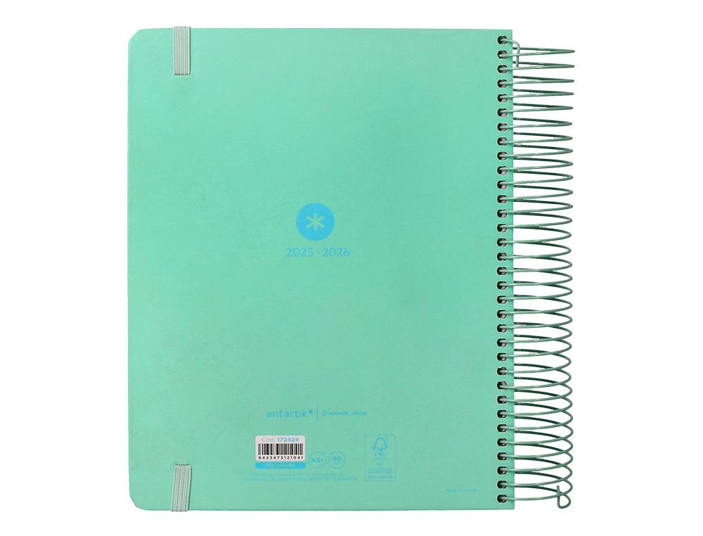 AGENDA ESCOLAR ANTARTIK 25-26 ESPIRAL HERE AND NOW TURQUESA DIA PAGINA A5 BILINGÜE PAPEL FSC 80 GR 80 GR