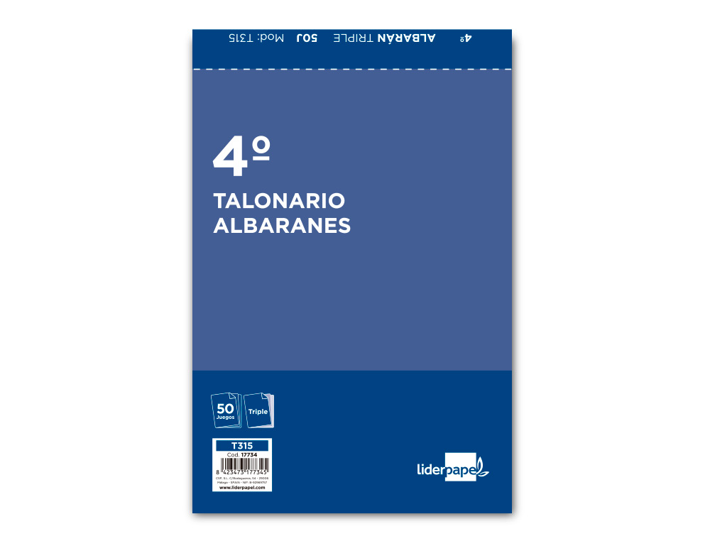 TALONARIO LIDERPAPEL ALBARAN CUARTO ORIGINAL Y DOS COPIAS T315