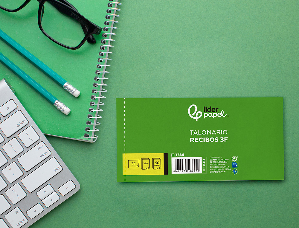 TALONARIO LIDERPAPEL RECIBOS 3/F APAISADO ORIGINAL Y 2 COPIAS SIN MATRIZ
