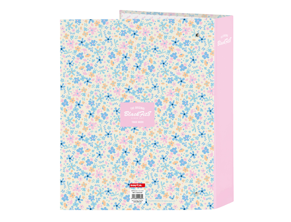 CARPETA SAFTA CARTON FOLIO 4 ANILLAS LOMO ANCHO BLACKFIT8 BLOSSOM 60X270X300 MM