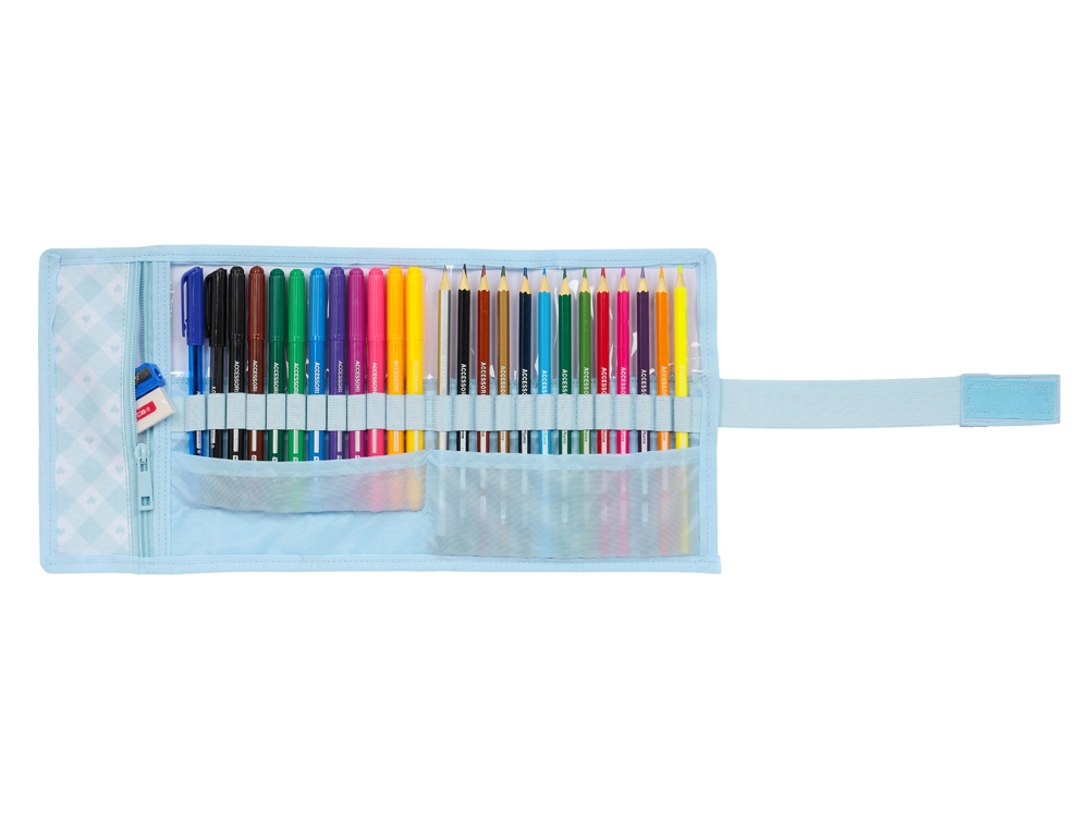PLUMIER ESCOLAR SAFTA ENROLLABLE 27 PIEZAS GLOWLAB CISNES 70X70X200 MM