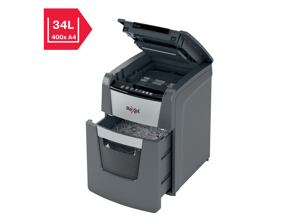 DESTRUCTORA DE DOCUMENTOS REXEL OPTIMUM AUTO+100M CAPACIDAD DE CORTE 100 HOJAS DESTRUYE GRAPAS CLIPS Y