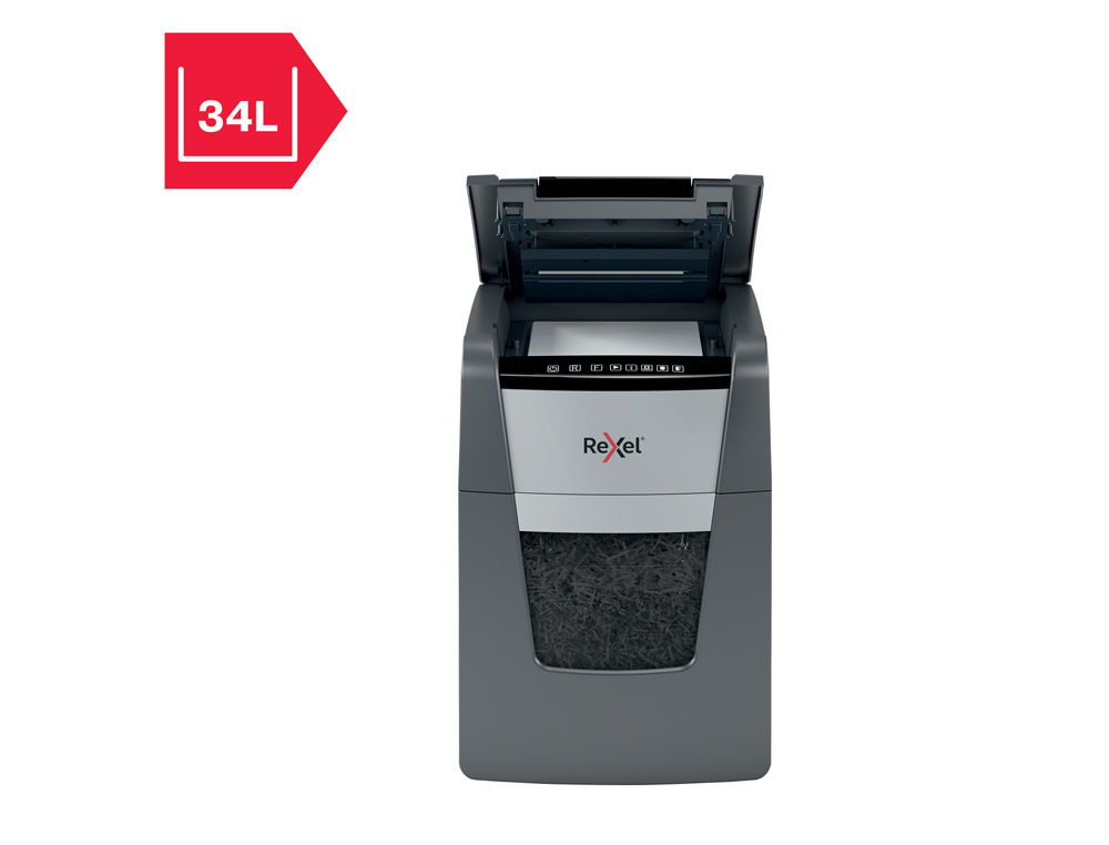 DESTRUCTORA DE DOCUMENTOS REXEL OPTIMUM AUTO+100M CAPACIDAD DE CORTE 100 HOJAS DESTRUYE GRAPAS CLIPS Y
