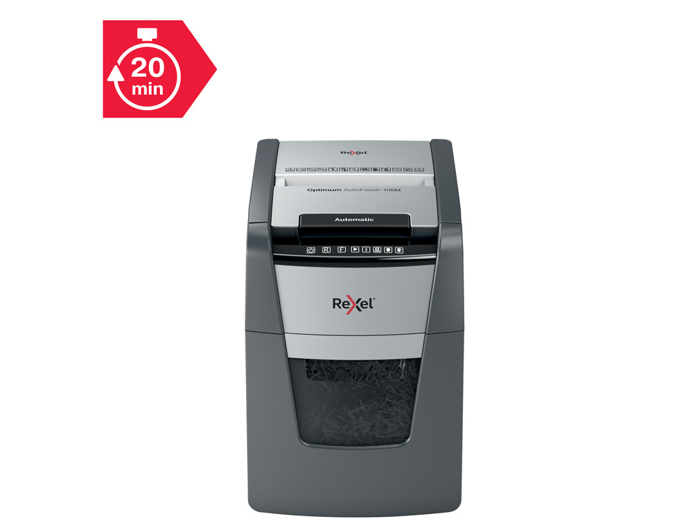 DESTRUCTORA DE DOCUMENTOS REXEL OPTIMUM AUTO+100M CAPACIDAD DE CORTE 100 HOJAS DESTRUYE GRAPAS CLIPS Y