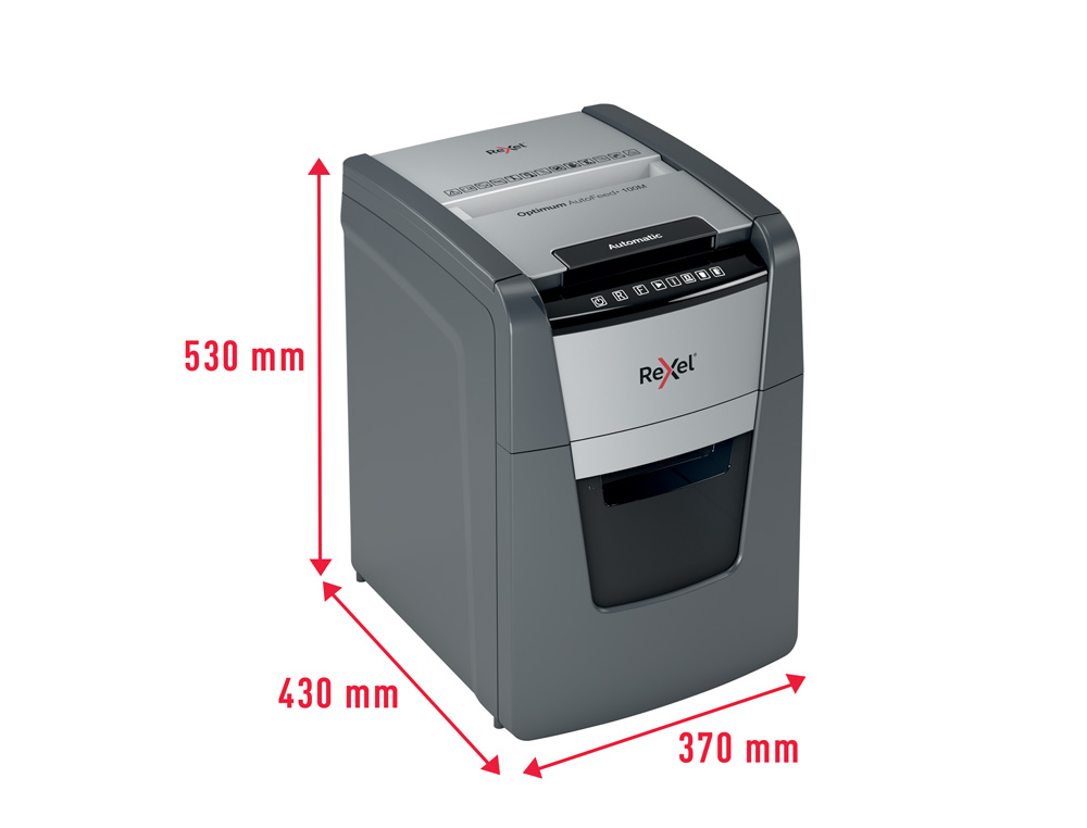 DESTRUCTORA DE DOCUMENTOS REXEL OPTIMUM AUTO+100M CAPACIDAD DE CORTE 100 HOJAS DESTRUYE GRAPAS CLIPS Y