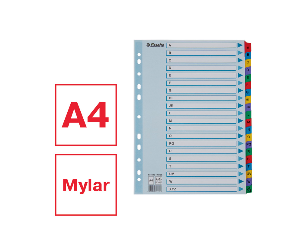 SEPARADOR ALFABETICO ESSELTE CARTULINA MYLAR A-Z DIN A4 MULTITALADRO