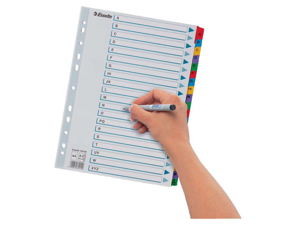 SEPARADOR ALFABETICO ESSELTE CARTULINA MYLAR A-Z DIN A4 MULTITALADRO