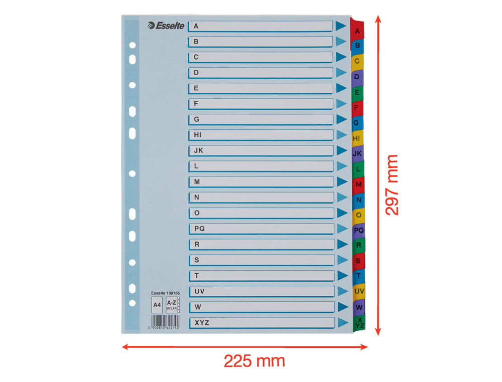 SEPARADOR ALFABETICO ESSELTE CARTULINA MYLAR A-Z DIN A4 MULTITALADRO
