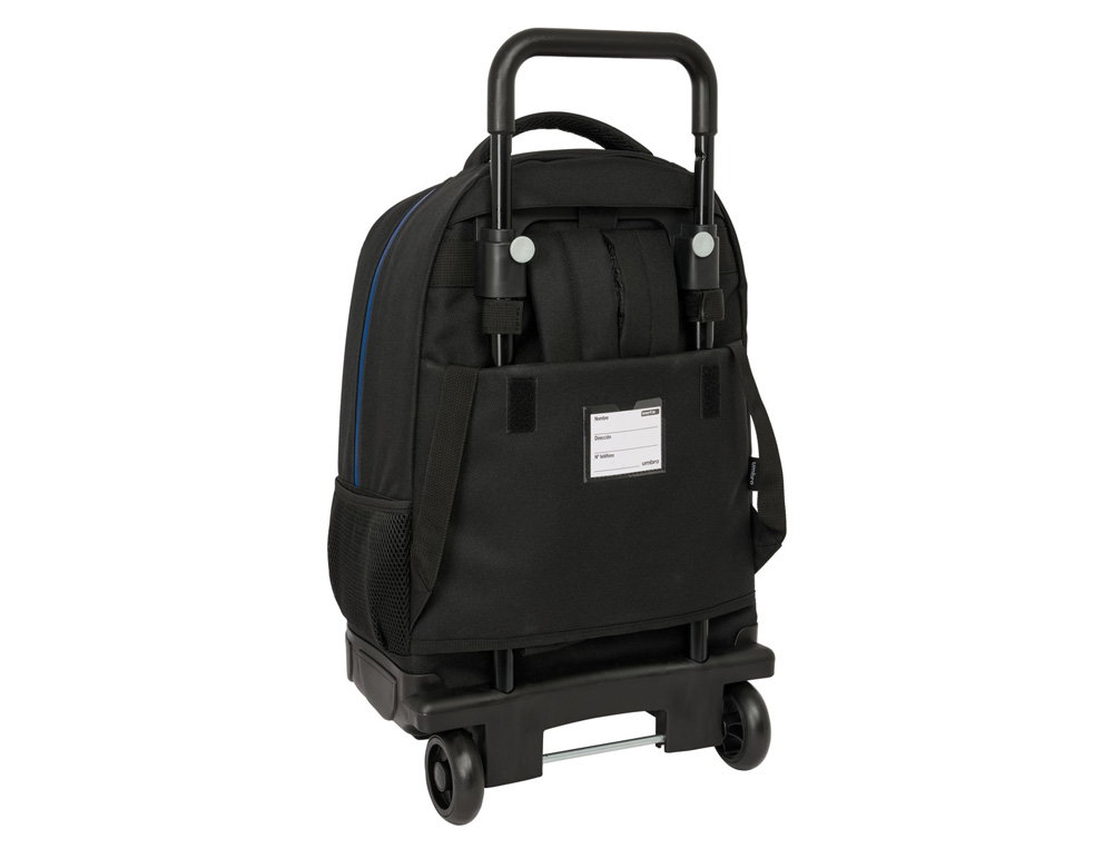 MOCHILA SAFTA GRANDE CON RUEDAS COMPACT EXTRAIBLE UMBRO JET BLACK 450X330X220 MM