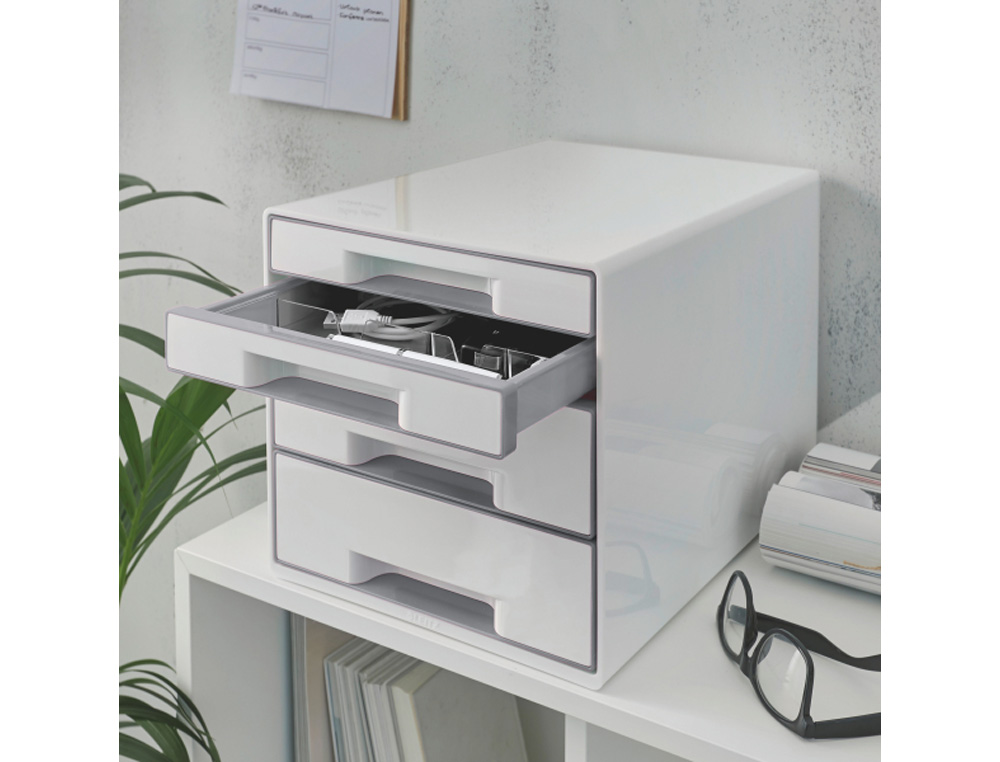 FICHERO CAJONES DE SOBREMESA LEITZ WOW DESK CUBE 2 CAJONES GRANDES Y 2 PEQUEÑOS COLOR BLANCO/GRIS