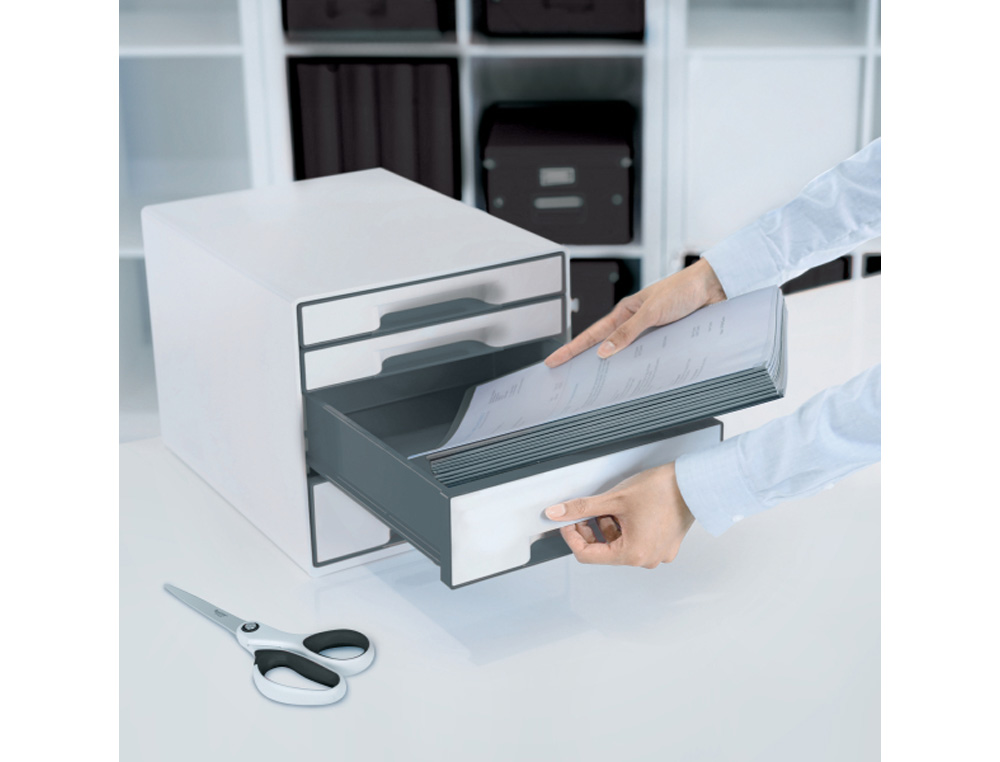 FICHERO CAJONES DE SOBREMESA LEITZ WOW DESK CUBE 2 CAJONES GRANDES Y 2 PEQUEÑOS COLOR BLANCO/GRIS
