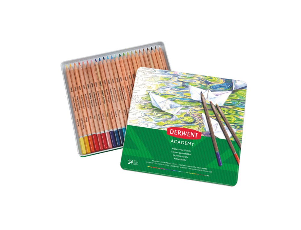 LAPICES DE COLORES DERWENT ACUARELABLE CAJA METALICA 24 UNIDADES COLORES SURTIDOS