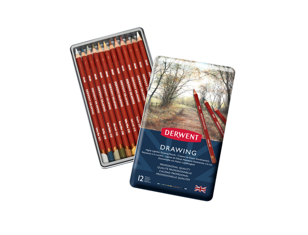 LAPICES DE COLORES DERWENT DRAWING CAJA METALICA 12 COLORES SURTIDOS