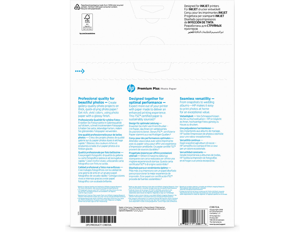 PAPEL FOTOGRAFICO HP GLOSSY PREMIUM PLUS A4 300 GR PACK DE 20 HOJAS
