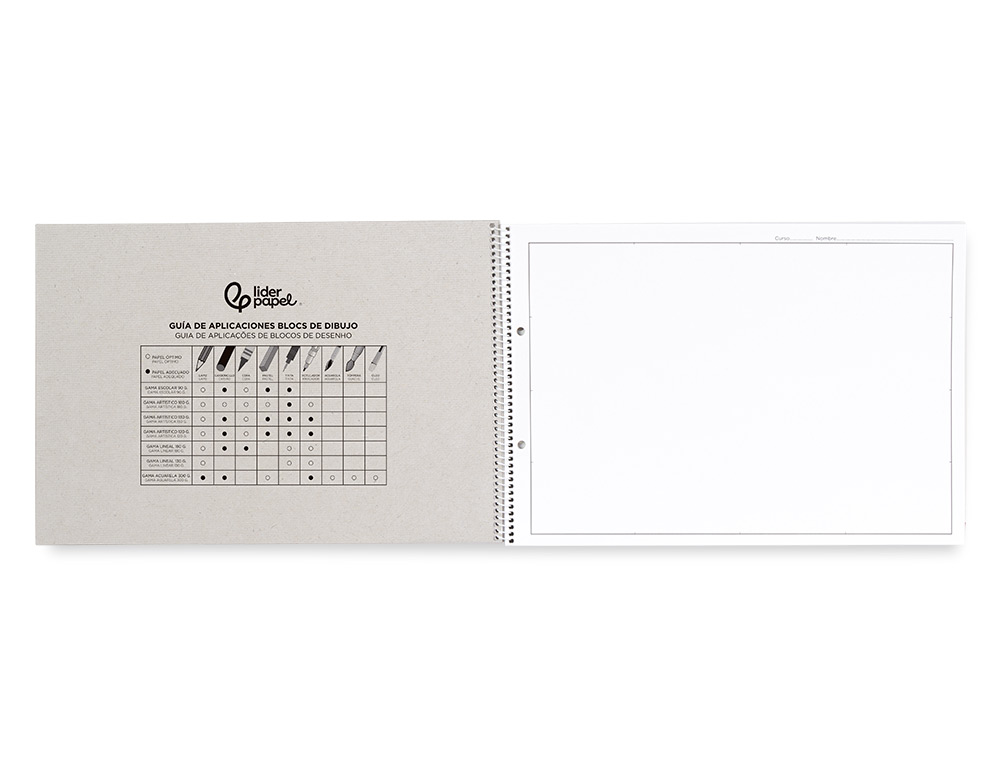 BLOC DIBUJO LIDERPAPEL LINEAL ESPIRAL 230X325MM 20 HOJAS 130GR/M2 CON RECUADRO 2 TALADROS PERFORADO