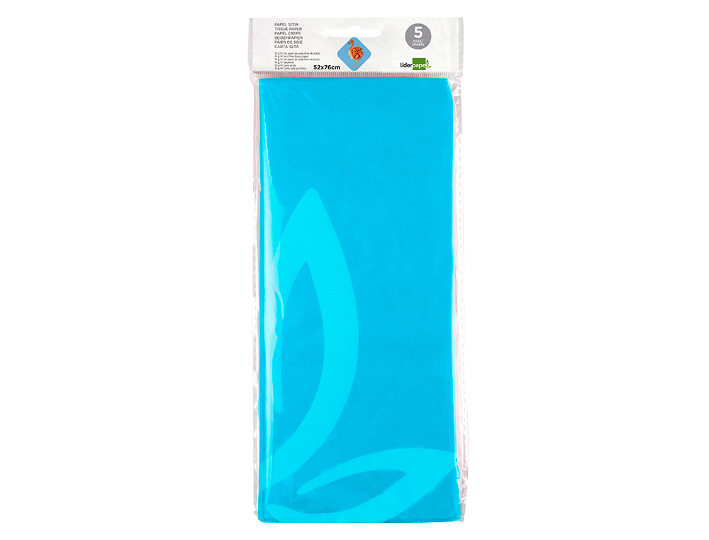 PAPEL SEDA LIDERPAPEL 52X76CM 18G/M2 BOLSA DE 5 HOJAS CELESTE