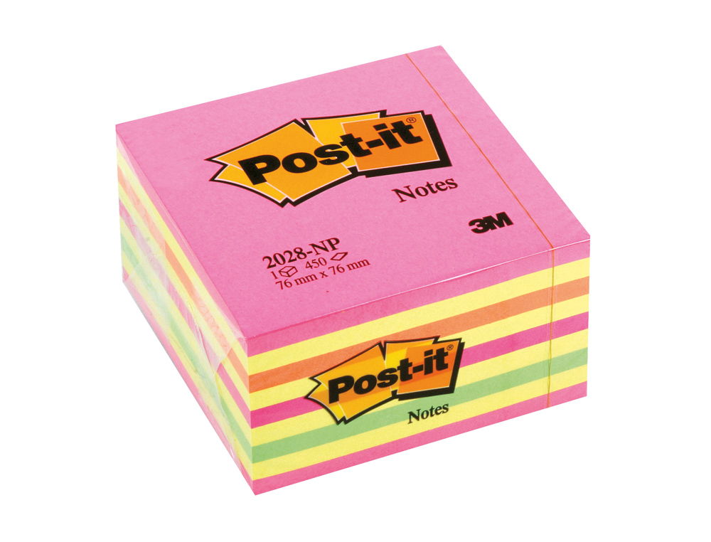 BLOC DE NOTAS ADHESIVAS QUITA Y PON POST-IT 76X76 MM CUBO COLOR ROSA NEON 450 HOJAS