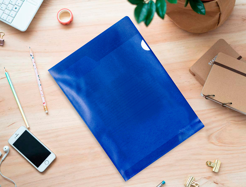 CARPETA DOSSIER UERO PLASTICO Q-CONNECT DIN A4 120 MICRAS AZUL CAJA DE 100 UNIDADES