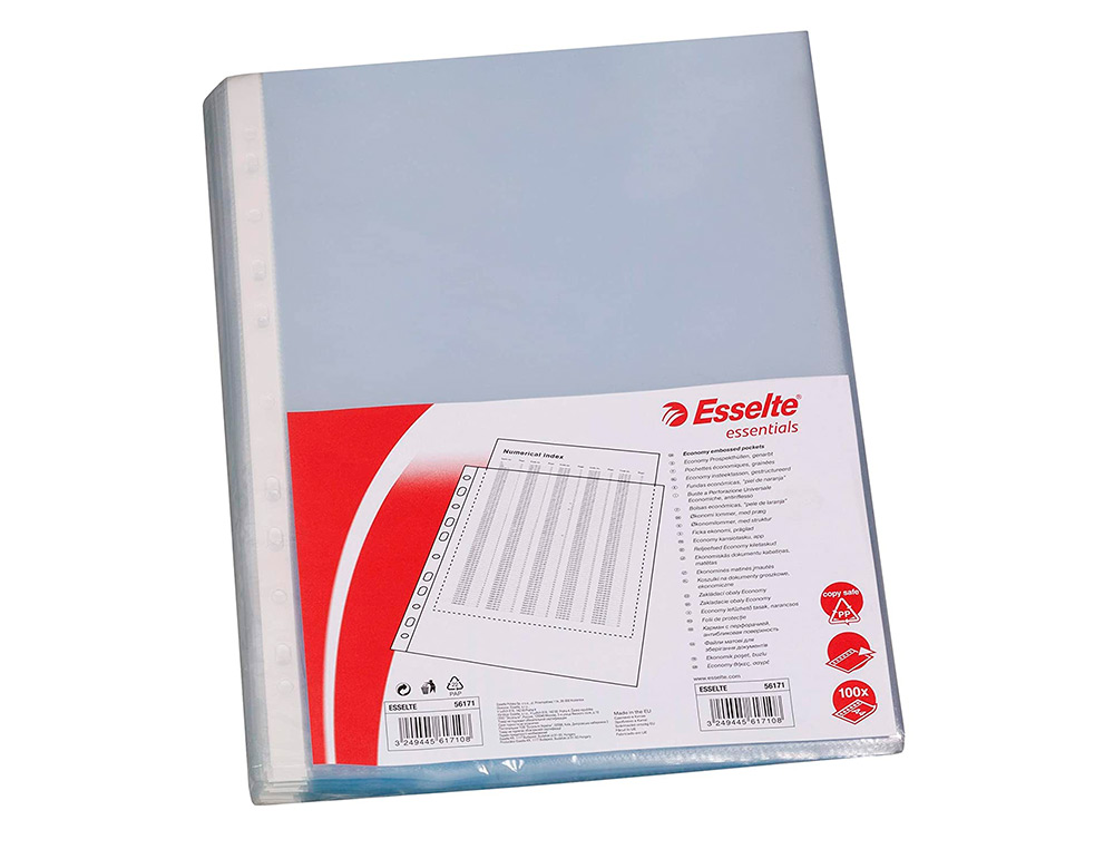 FUNDA MULTITALADRO ESSELTE FOLIO POLIPROPILENO 80 MC CRISTAL CAJA DE 100 UNIDADES