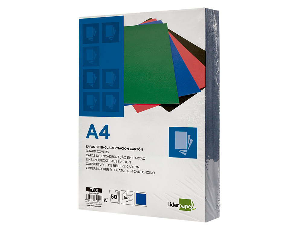 TAPA ENCUADERNACION LIDERPAPEL CARTON A4 1MM AZUL PAQUETE DE 50 UNIDADES