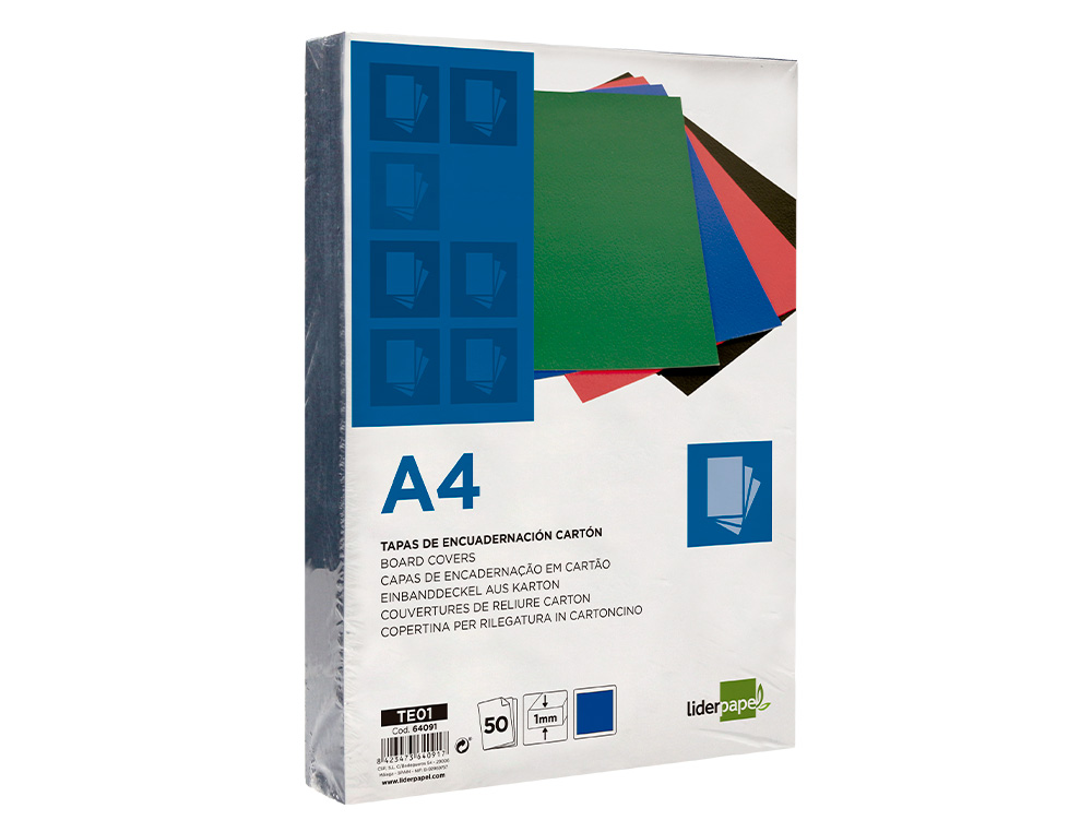 TAPA ENCUADERNACION LIDERPAPEL CARTON A4 1MM AZUL PAQUETE DE 50 UNIDADES